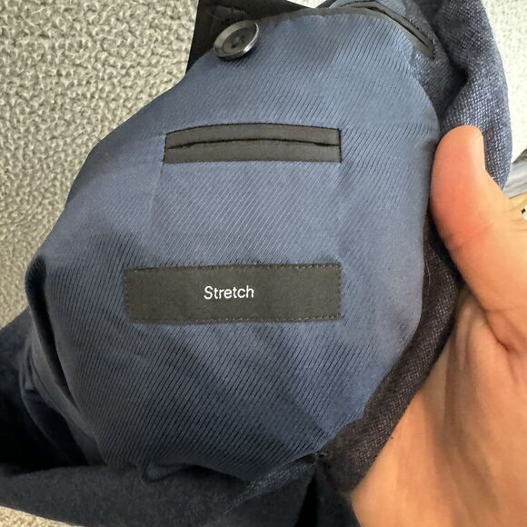 Hugo Boss Blazer Mens 44L Stretch Blue Wool Sport Coat Elbow Patch - Picture 9 of 10